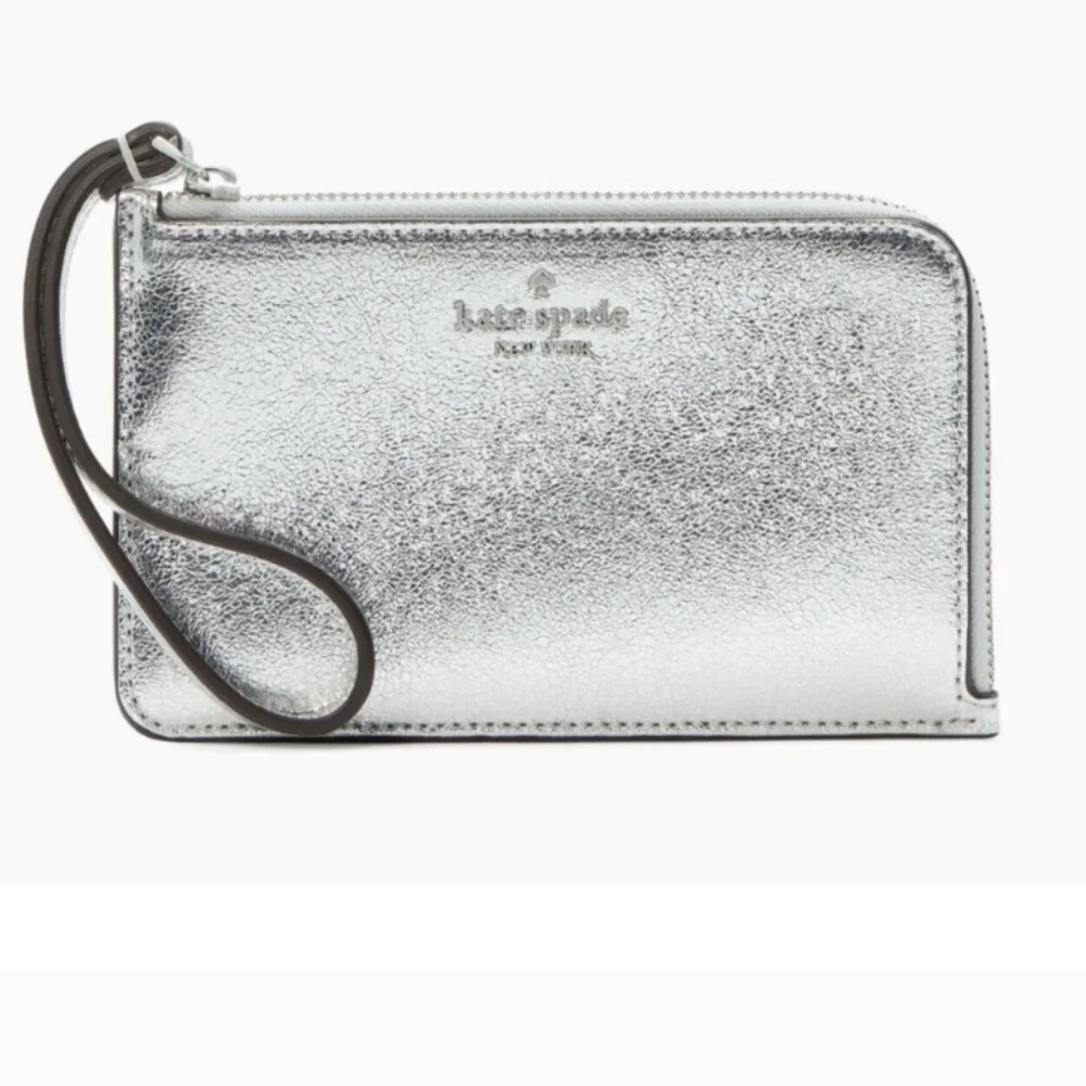 Kate Spade Lucy Small Silver Zip Around Wristlet Retail $99